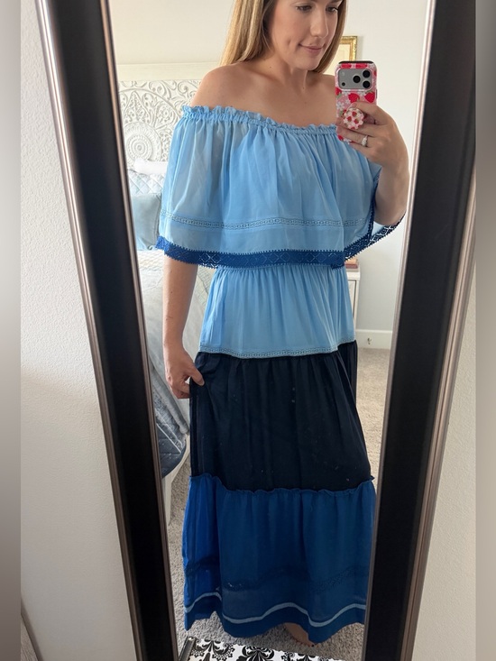 Taylor Dresses & Skirts - Taylor Light Blue Off-Shoulder Dress with Elastic Neckline